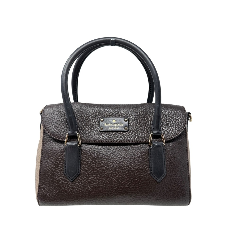 Kate Spade New York Pebbled Leather Satchel Brown Taupe Crossbody Bag Designer